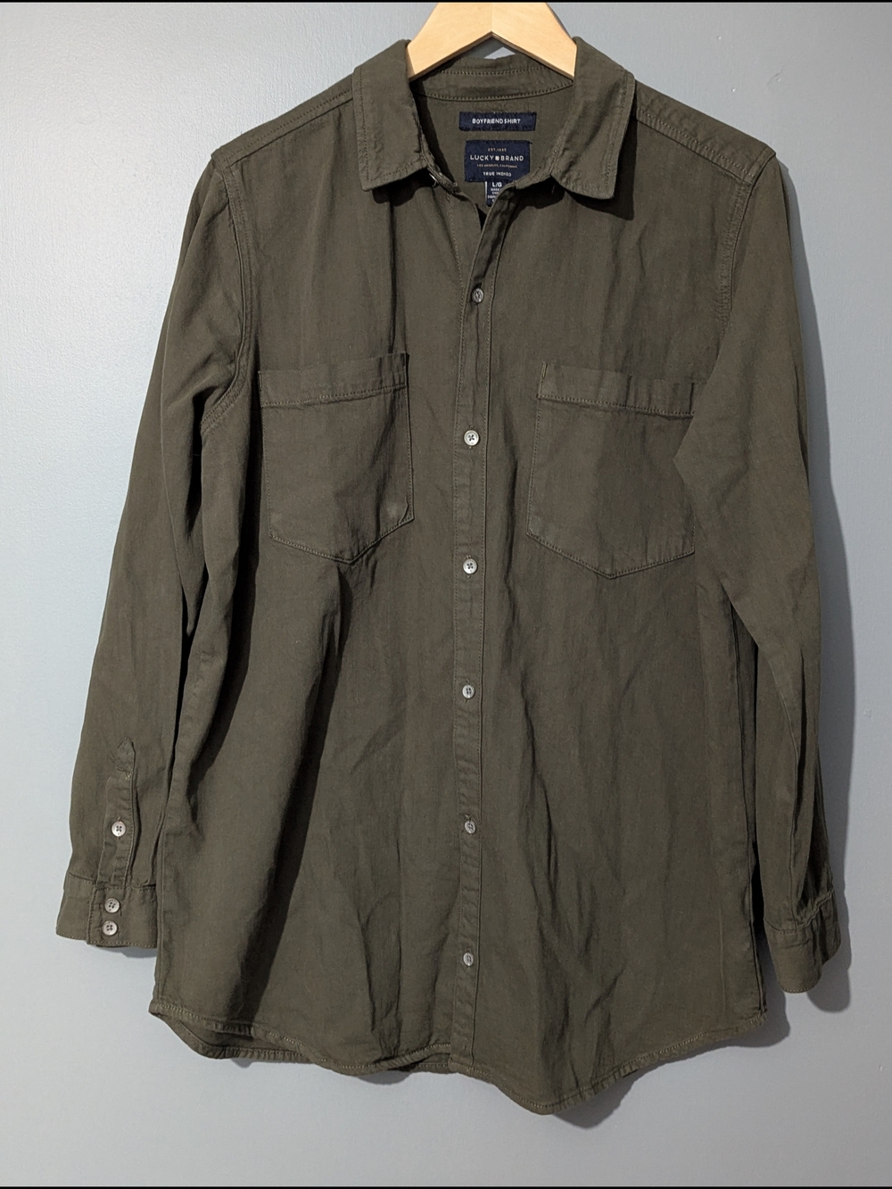 Lucky Brand Boyfriend Shirt Women's Olive Shirt Jacket Military Green 90s Grunge